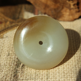 王实斋珠宝 新疆和田玉27mm糖白玉平安扣挂件吊坠油润带证书F610