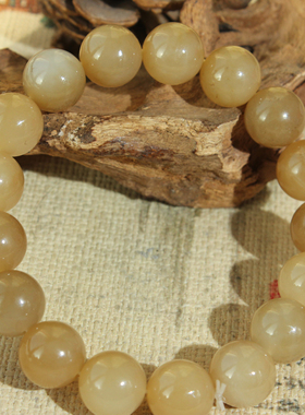 王实斋珠宝/新疆和田玉糖白玉12*12mm17颗圆珠手串串珠手链润J117