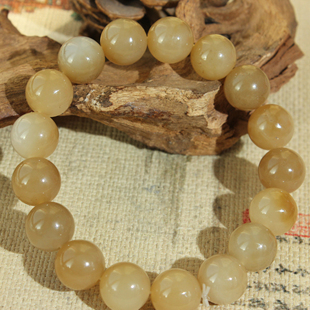 王实斋珠宝 12mm17颗圆珠手串串珠手链润J117 新疆和田玉糖白玉12
