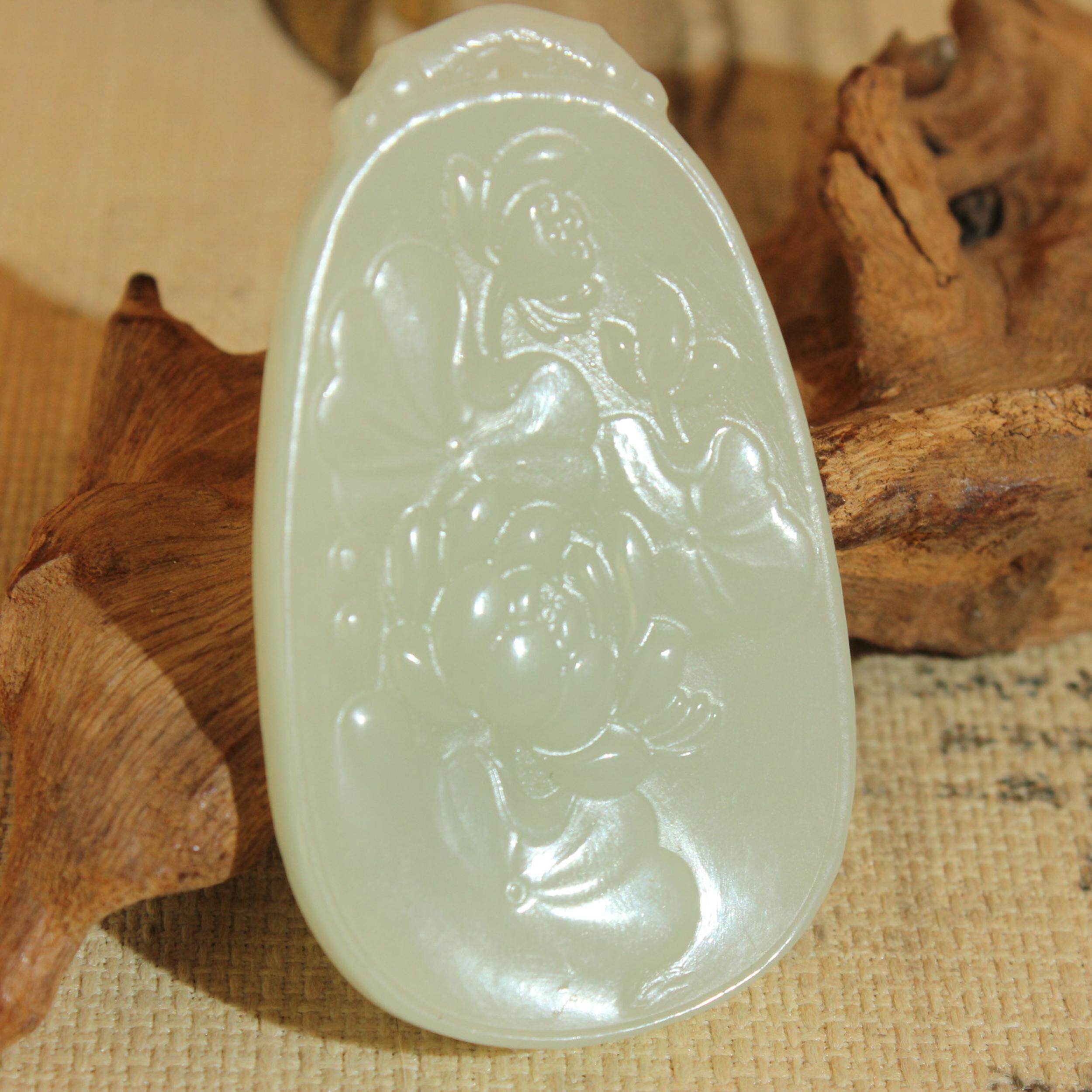 王实斋珠宝/新疆和田玉白玉莲花荷叶一品清莲挂牌吊坠油润H181