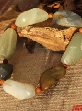 王实斋珠宝/新疆和田玉原石籽料独籽手链手饰手串润无二带证书D16