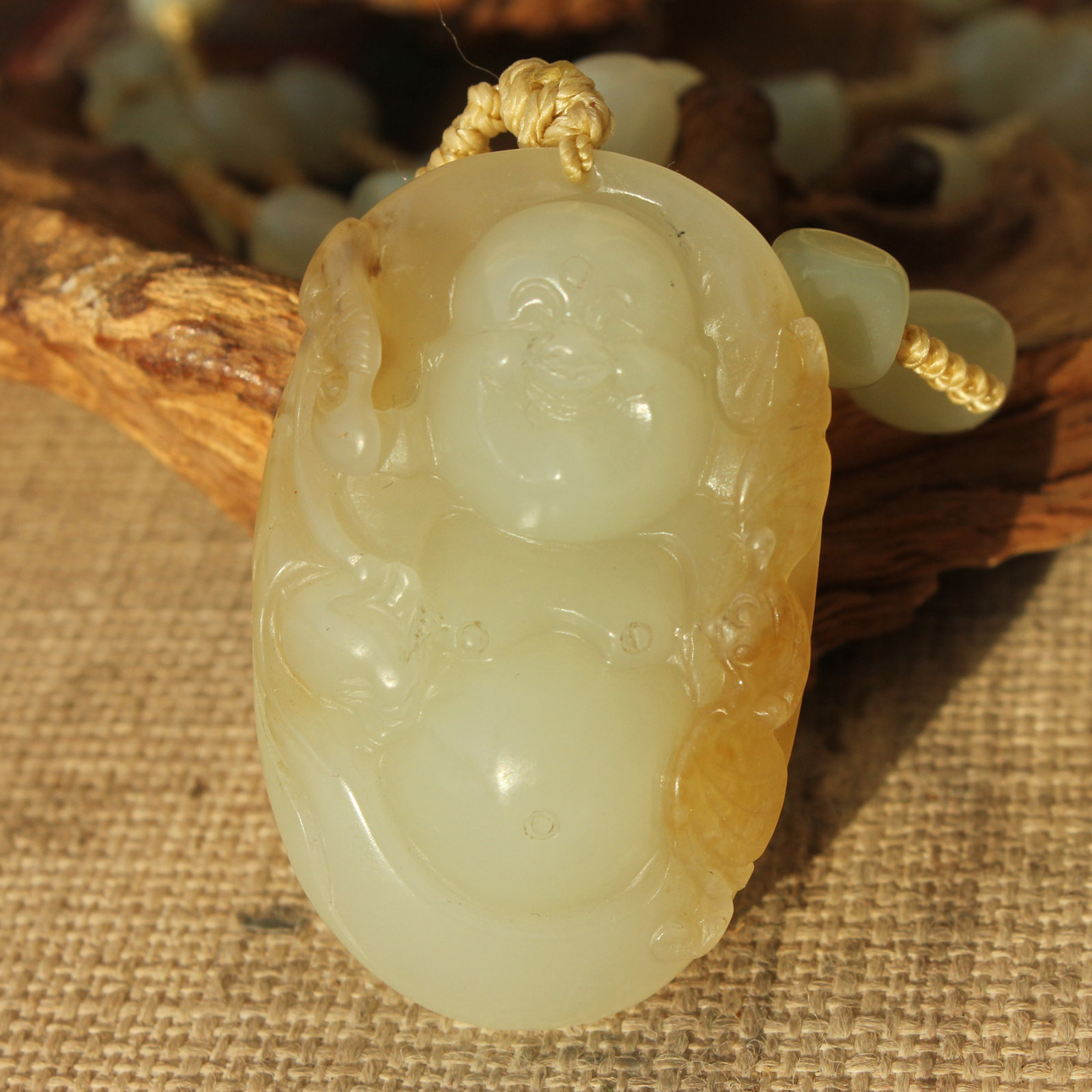 20年老店/新疆和田玉糖白玉弥勒笑佛佛公蝙蝠挂件吊坠巧雕AJ64