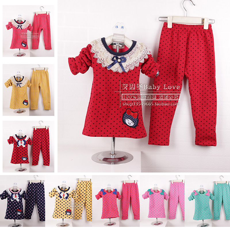 专柜正品小袋鼠希瑞儿童加绒保暖套装女童秋衣秋裤内衣礼盒装包邮