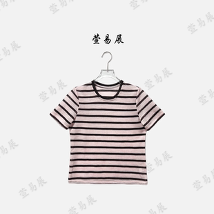 伊诺 kiyomi-设计师剪裁撞色条纹休闲显瘦百搭上衣-YN527