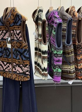 复古费尔岛摇粒绒花纹高领拉链马甲外套叠穿加厚保暖背心26746