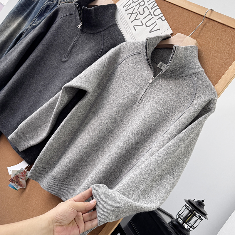 老钱风！软糯细腻！秋冬男士轻奢半拉链立领针织衫毛衣50349