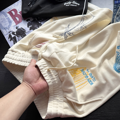 出口美单！趣味印花！外贸夏季男士松紧腰宽松短裤五分裤S00497