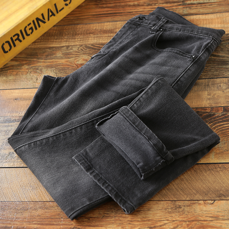 【钟爱黑色牛仔】秋冬男士修身小直筒弹力运动重水洗休闲裤子潮男