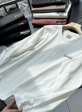 水洗磨毛美式复古打底衫 外贸男装春秋纯棉圆领刺绣长袖T恤S00590