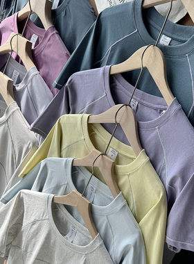 夏季新品户外吸湿速干宽松撞色圆领训练运动短袖T恤男女潮S00499