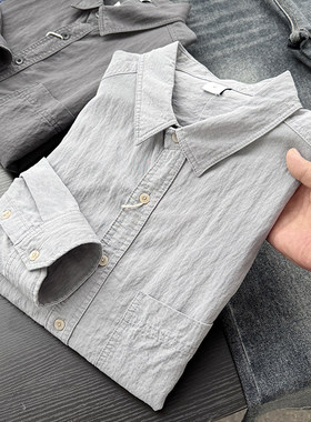 莱赛尔混纺面料！亲肤透气！春季男士纯色休闲长袖衬衫衬衣50526