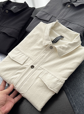 复古阿美咔叽水洗棉微皱斜纹！秋季男纯色工装休闲夹克外套S10751