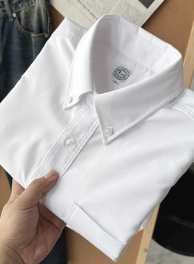 日单！挺括抗皱牛津纺夏季复古日系纯色休闲短袖衬衫白衬衣S00527