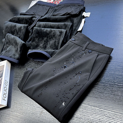 男士加绒休闲裤秋冬新款商务百搭长裤宽松加厚弹力直筒裤S00253