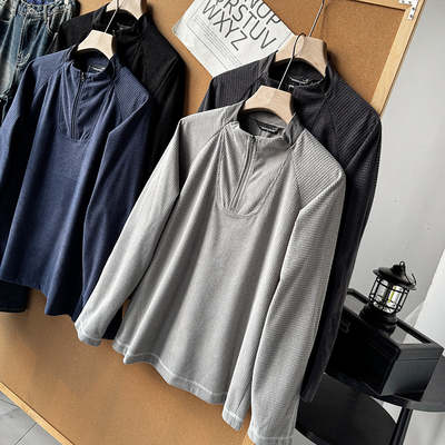 格绒肌理！设计师线秋冬纯色户外吸湿排汗保暖半拉链卫衣男50285