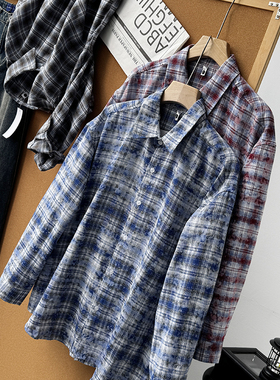 秋季男士舒适百搭宽松休闲格子长袖衬衫开衫50256