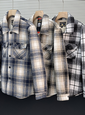 冬季男士美式工装翻领格子保暖衬衫外套12910