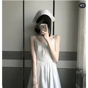 法式初恋系白月光吊带纯棉连衣裙夏季长款高级感收腰显瘦白色仙女