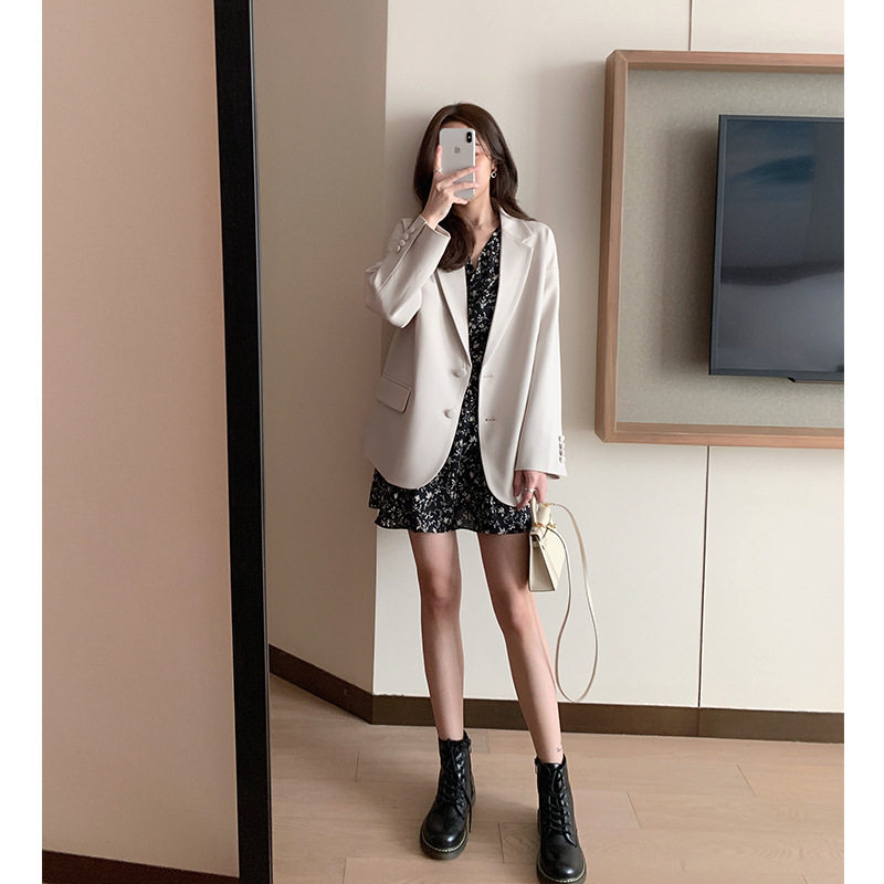 秋款时尚洋气职业西装两件套装女长袖碎花连衣裙子2025年新款秋季