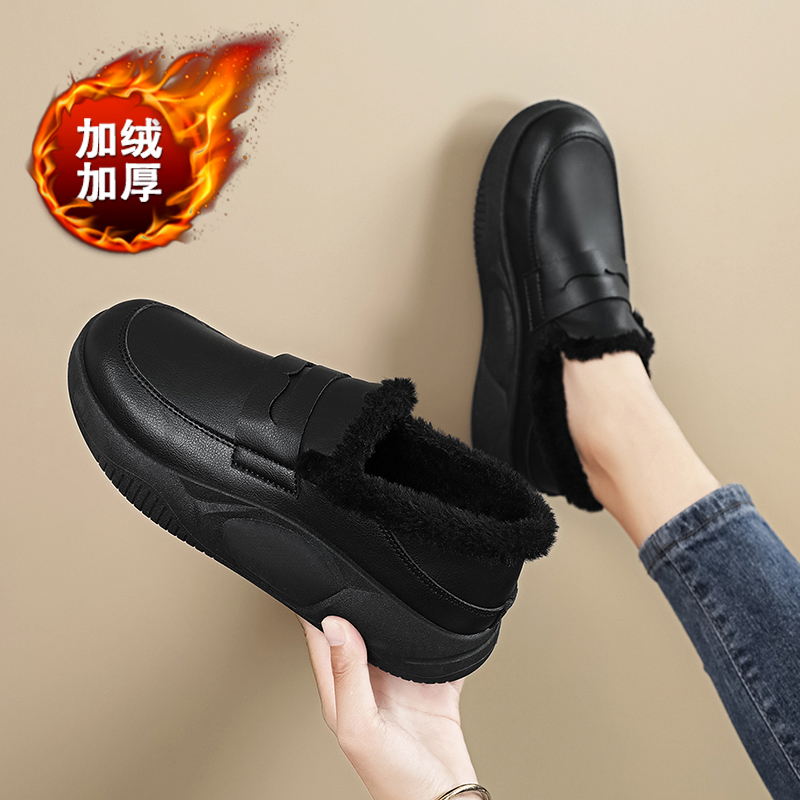 棉鞋女2025新款冬季加绒保暖黑色工作鞋上班不累脚软底妈妈鞋34码