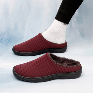 加绒保暖无后跟棉鞋 中老年人室内专用防滑半拖鞋 女冬季 老人棉拖鞋