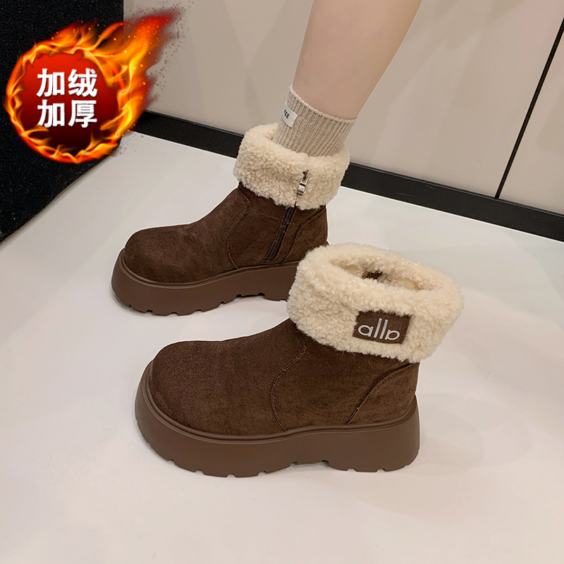 34码侧拉链短靴加绒保暖棉鞋舒适