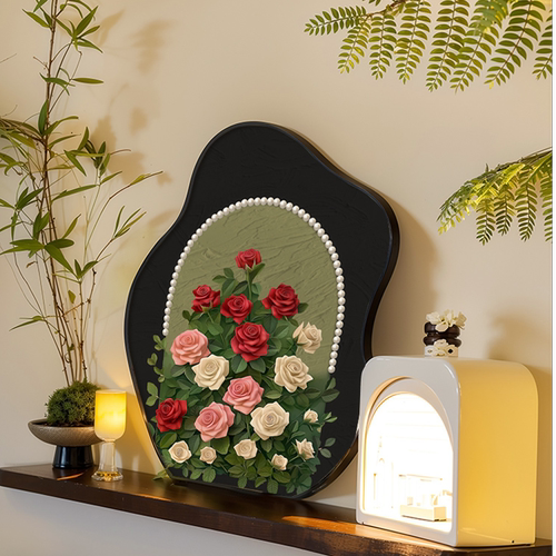 珍珠玫瑰中古风桌面斗柜小摆台装饰画复古艺术摆件高级感小众摆画