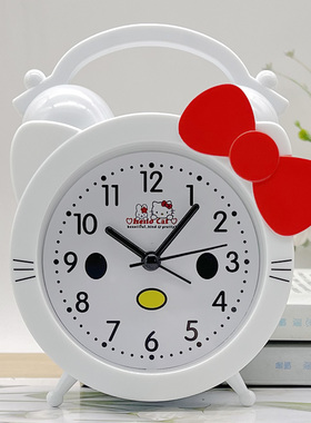 儿童KT猫网红小闹钟卡通学生用可爱女孩卧室桌面台钟蓝色红色时钟