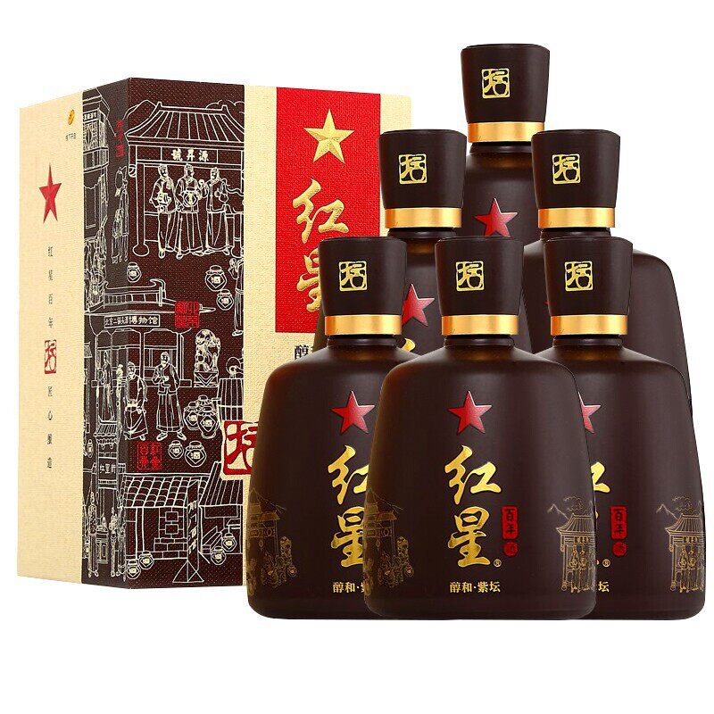 红星二锅头酒醇和紫坛43度二锅头兼香型白酒500ml礼盒6瓶整箱