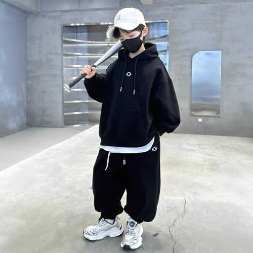 专柜男童套装春秋款2026新款痞帅中大童秋装男孩儿童连帽卫a1183
