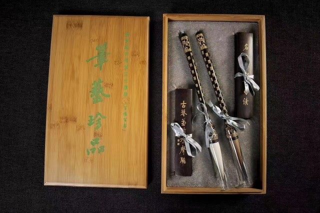 晓舟文房 百福百寿高档对笔 非遗大师王小卫手作福寿双全黑檀笔杆