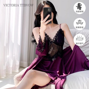 新款 Victoria维多利亚睡裙女2025年夏季 性感蕾丝镂空纯欲风家居服