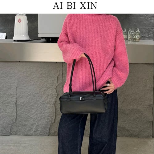 小众设计新款头层牛皮法棍腋下包