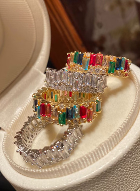 彩色锆石戒指轻奢波浪超闪