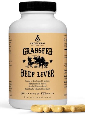 美国Ancestral Supplements 草饲牛肉冻干肝 180 粒能量生产排毒
