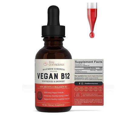 美国代成人B12滴剂 纯素维生素B12舌下滴液Live Conscious60毫升