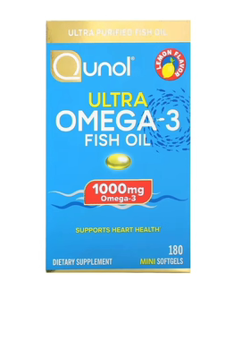 美国Qunol, Ultra Omega-3 鱼油 柠檬味1000 毫克180粒软凝胶