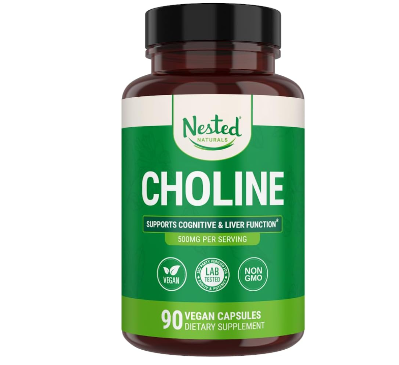 美国Nested Naturals酒石酸盐胆碱500毫克胆碱补充剂肝脏功能90粒