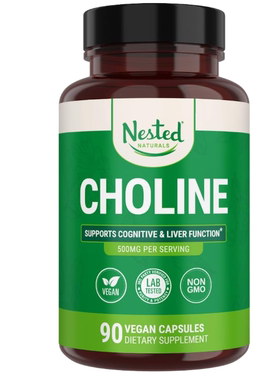 美国Nested Naturals酒石酸盐胆碱500毫克胆碱补充剂肝脏功能90粒