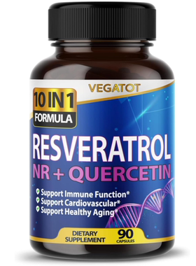 美国VEGATOT 10合1高强度白藜芦醇11500毫克含槲皮素免疫大脑增强