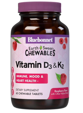 美国Bluebonnet维生素D3和K2EarthSweet免疫情绪和心脏健康咀嚼片