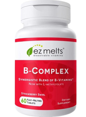 美国EZ Melts维生素B群成人叶酸烟酸B-Complex舌下含片草莓味60