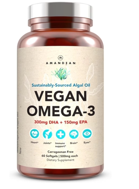 美国AMANDEAN 欧米茄 3 补充剂藻类 DHA 和EPA藻类必需脂肪酸60粒