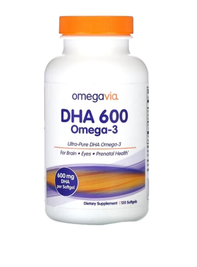 美国OmegaVia DHA 600 Omega-3 120粒大脑、眼睛和神经系统健康