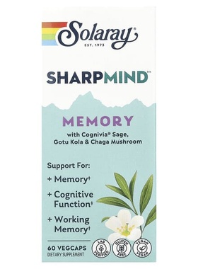 美国Solaray Sharpmind Memory with Cognivia积雪草和白桦茸60粒