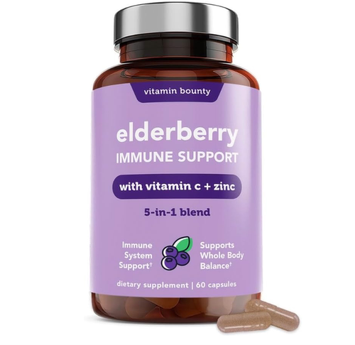 美国Vitamin Bounty Elderberry接骨木维生素C和锌高级5合1混合物