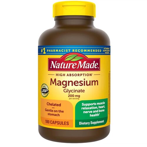 美国Nature Made双甘氨酸镁200毫克镁补充剂肌肉 心脏 神经180粒
