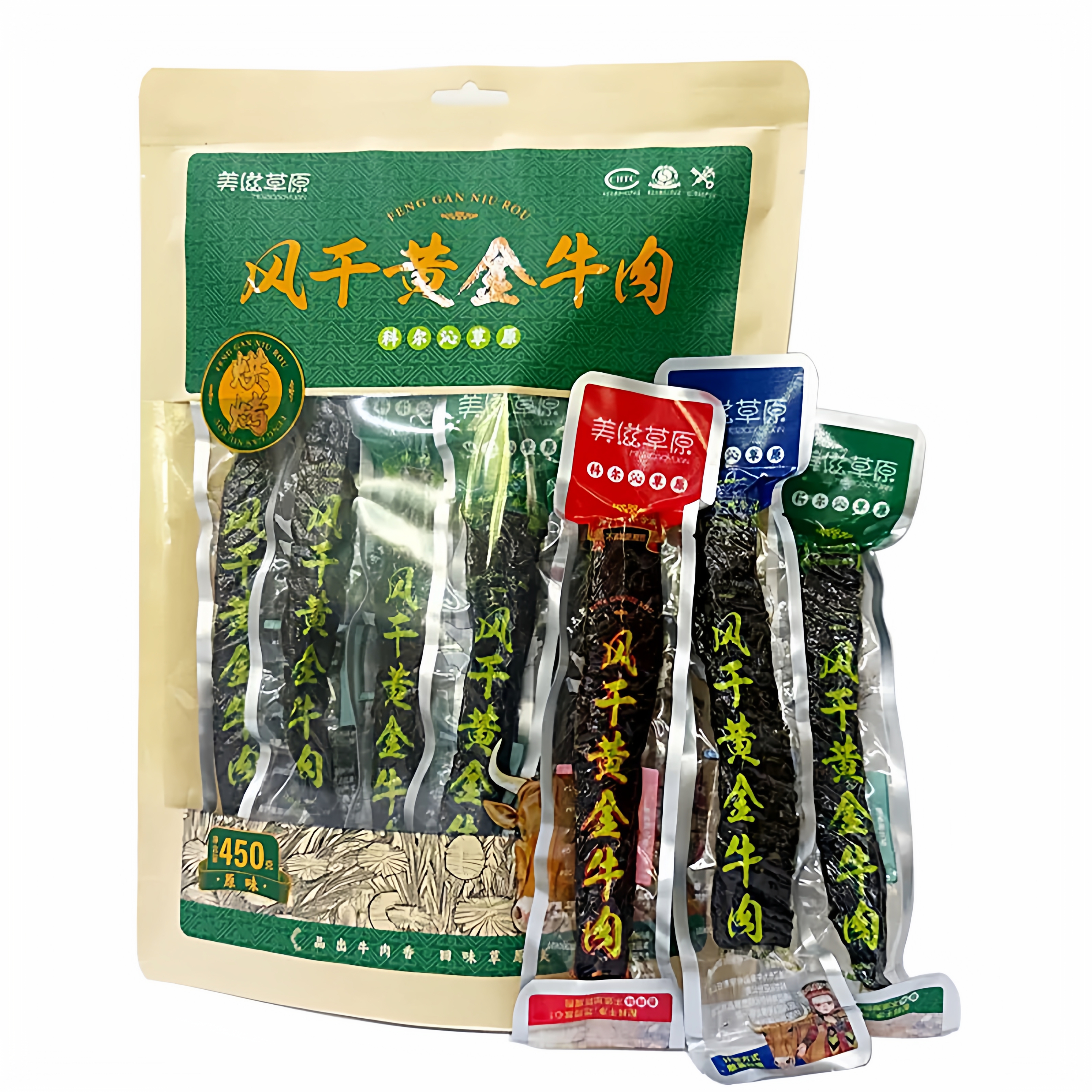 美滋草原风干黄金牛肉450g袋装精选长条通辽科尔沁草原烘烤牛肉干