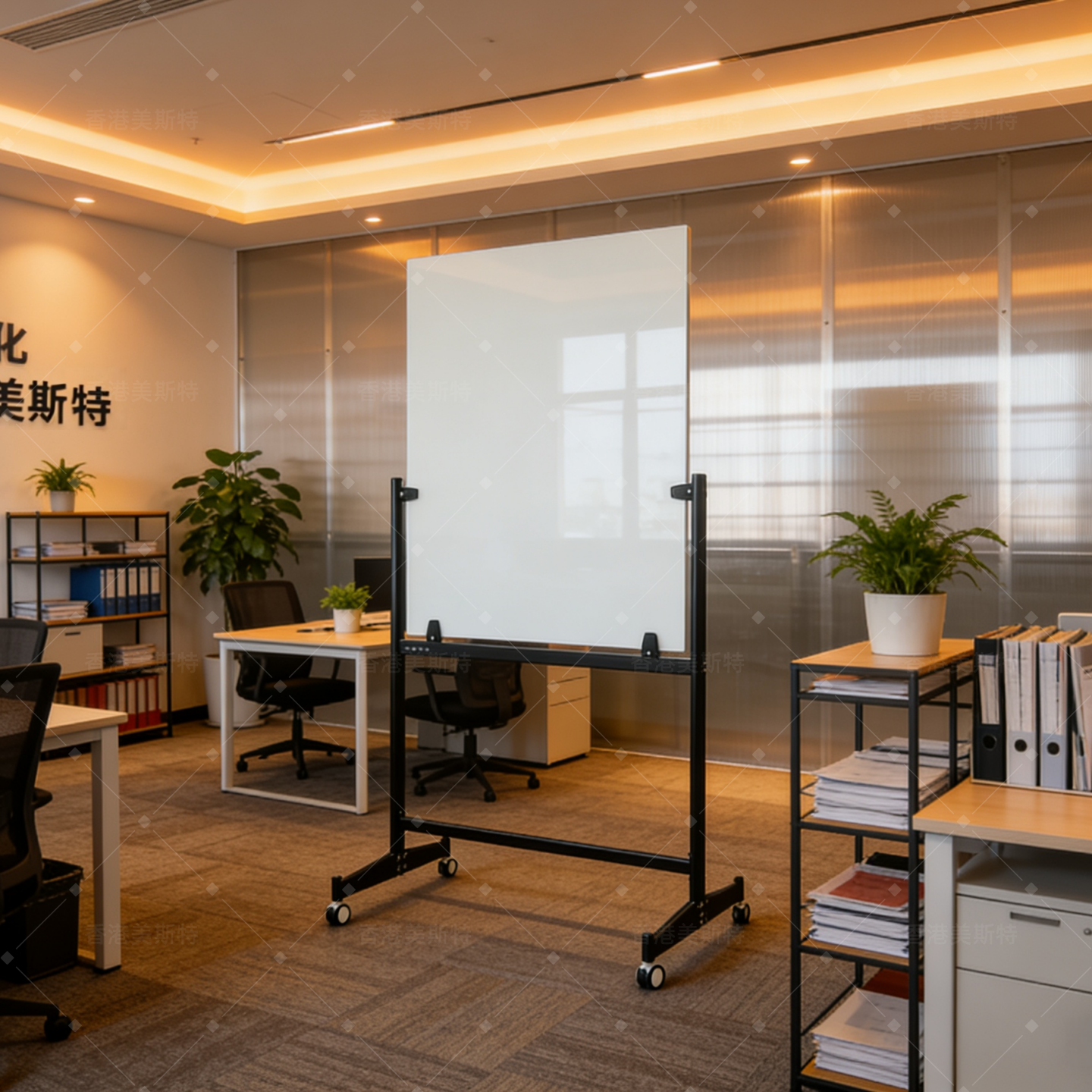 美斯特钢化玻璃白板写字板支架式磁性可擦写公司开会办公会议室家用教学教育培训直播培训黑板立式移动提示板