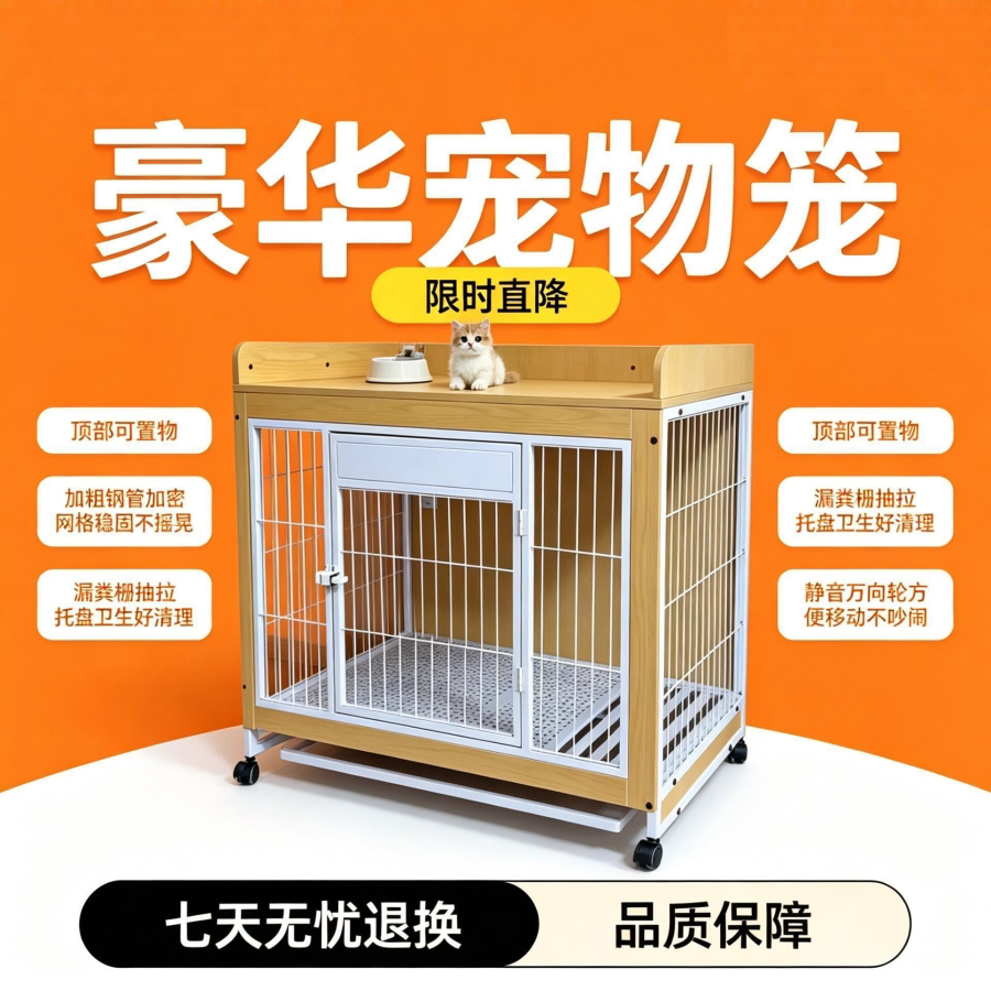 豪华宠物笼室内狗笼子幼犬带厕所托盘简易安装中型大型犬适用